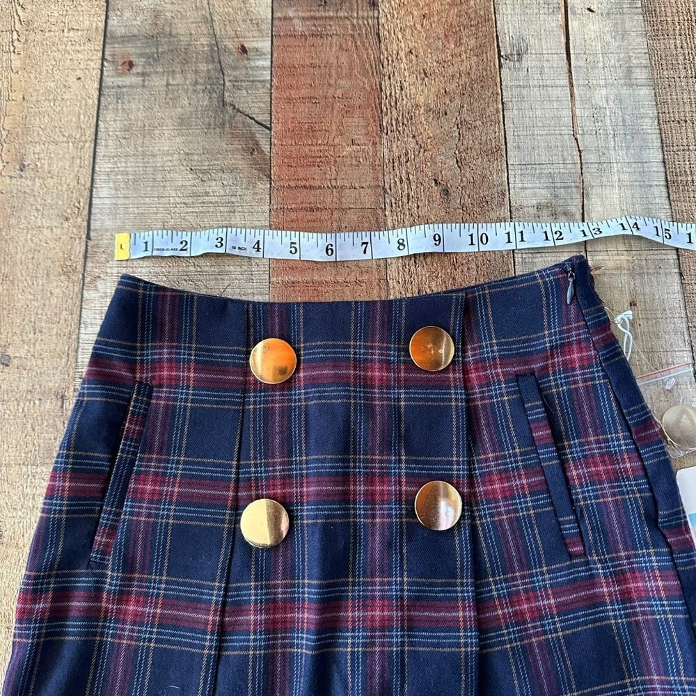 Cali 1850 Women's Blue Plaid Button Front School Girl Mini Skort Short Skirt -XS - Picture 2 of 9